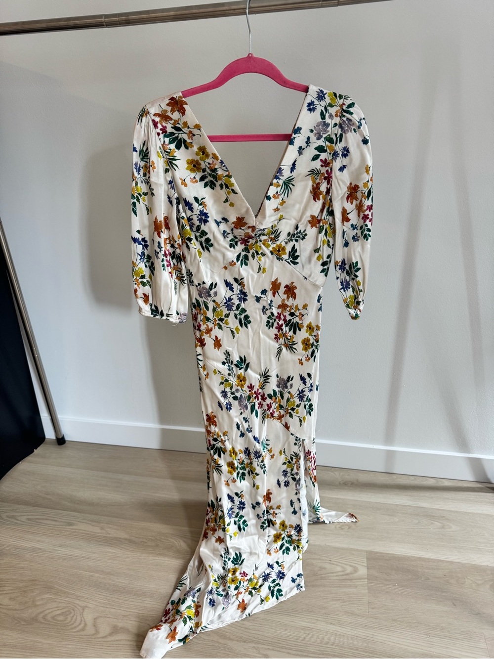 ABS Allen Schwartz Cream Floral Midi Dress with Multicolor Print